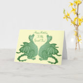 Carte dragon vert mythique créature imaginaire pour jume (Fleur jaune)