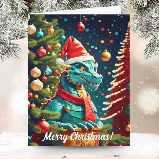 Carte Dragon vintage à Noël ai