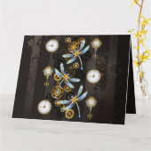 Carte Dragonflies de Steampunk sur arrière - plan rayé b (Fleur jaune)