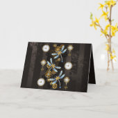 Carte Dragonflies de Steampunk sur arrière - plan rayé b (Fleur jaune)