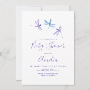 Carte Dragonfly Aquarelle Fête de Naissance Violet Bleu