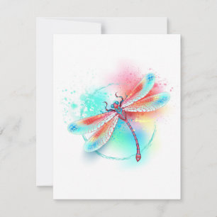 Carte Dragonfly rouge sur l'arrière - plan aquarelle