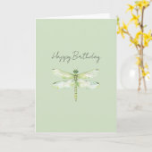 Carte Dragonfly Vert Citron Anniversaire (Fleur jaune)