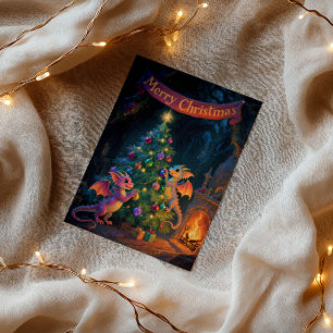 Carte Dragons de la grotte de Noël – Vœux chaleureux pou