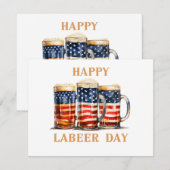 Carte Drapeau Américain Bière Joyeux Fête du Travail Da  (Devant / Derrière)