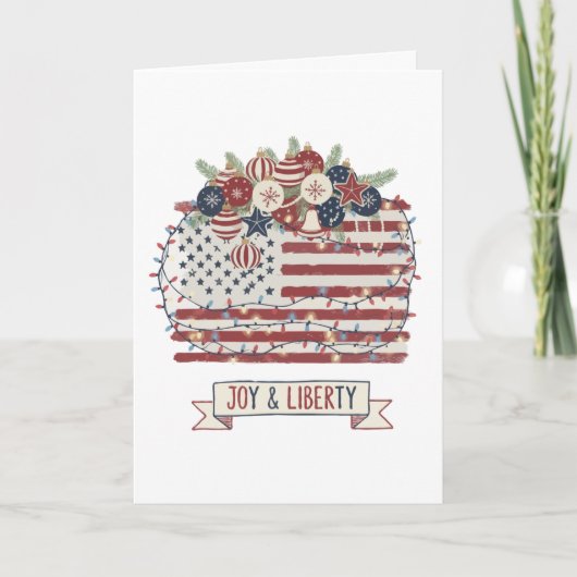 Carte Drapeau américain de Noël patriotique "Joie et Lib (Devant)