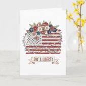 Carte Drapeau américain de Noël patriotique "Joie et Lib (Fleur jaune)