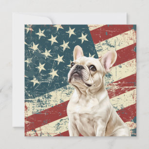 Carte Drapeau américain Grunge Bouledogue Français blanc