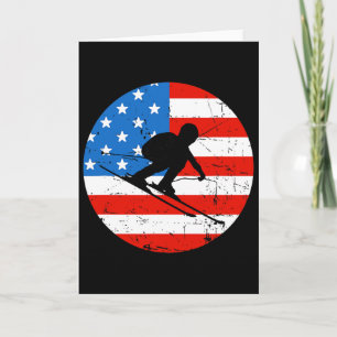 Carte Drapeau Américain Neige Ski Ski Alpin Skieur Silho