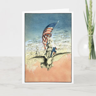 Carte Drapeau américain patriotique vintage, Dame, Aigle