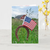 Carte Drapeau américain sur fer à cheval rouillé (Fleur jaune)