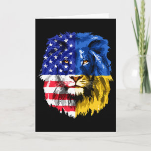 Carte Drapeau américain ukrainien Ukraine Lion Visage Ét