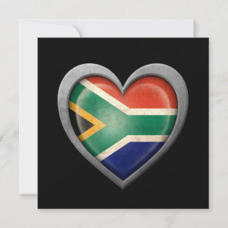 Carte Drapeau cardiaque sud-africain avec effet métalliq