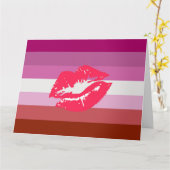 Carte Drapeau de fierté lesbienne au rouge à lèvres (Fleur jaune)