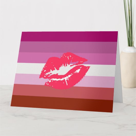 Carte Drapeau de fierté lesbienne au rouge à lèvres (Devant)