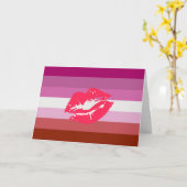 Carte Drapeau de fierté lesbienne au rouge à lèvres (Fleur jaune)