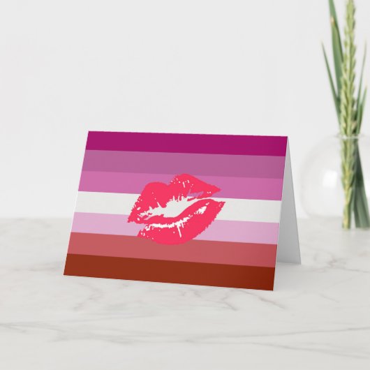 Carte Drapeau de fierté lesbienne au rouge à lèvres (Devant)