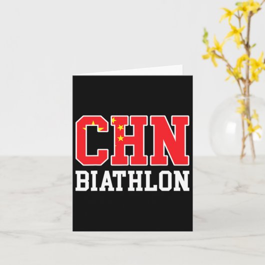 Carte Drapeau de la Chine Biathlète - Chinois Chn Biathl (Fleur jaune)