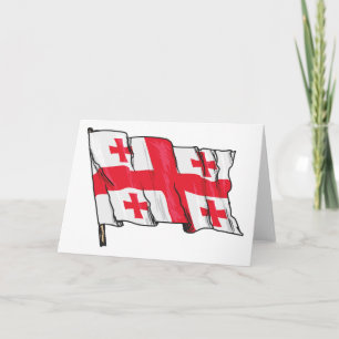Carte Drapeau de la Géorgie rouge et blanc agitant cinq 