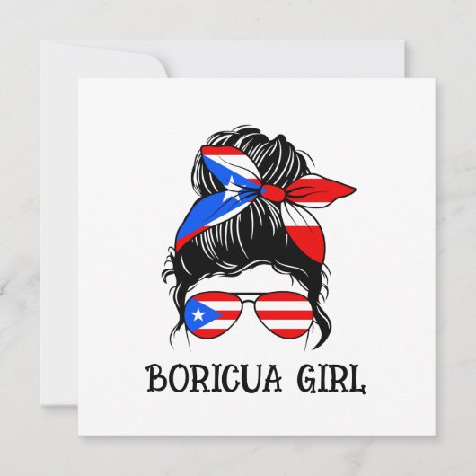Carte Drapeau Porto Rico fille mignonne Boricua (Devant)