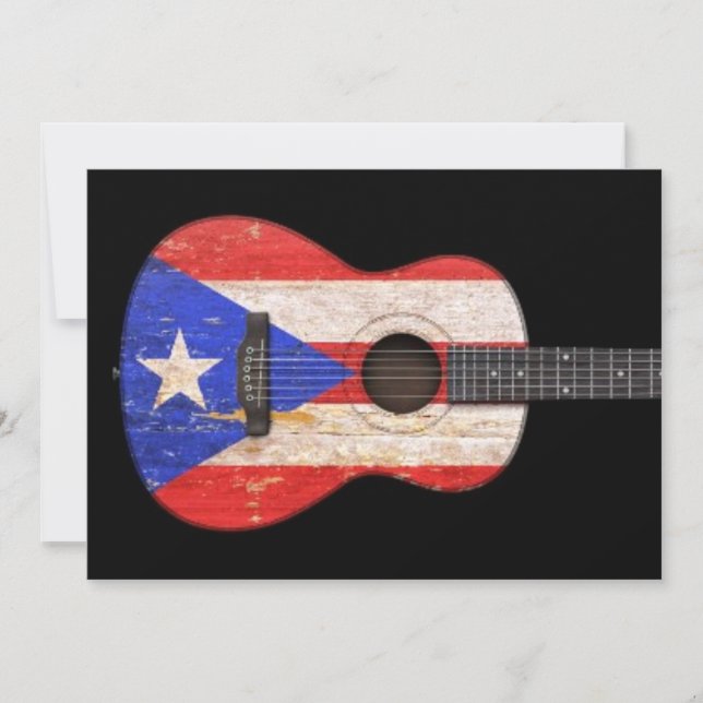 Carte Drapeau Porto Rico usé Guitare acoustique, noir (Devant)