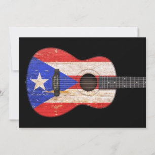 Carte Drapeau Porto Rico usé Guitare acoustique, noir