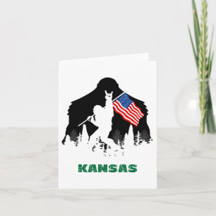 Carte Drapeau rétro Sasquatch Kansas Usa Randonnée Bigfo