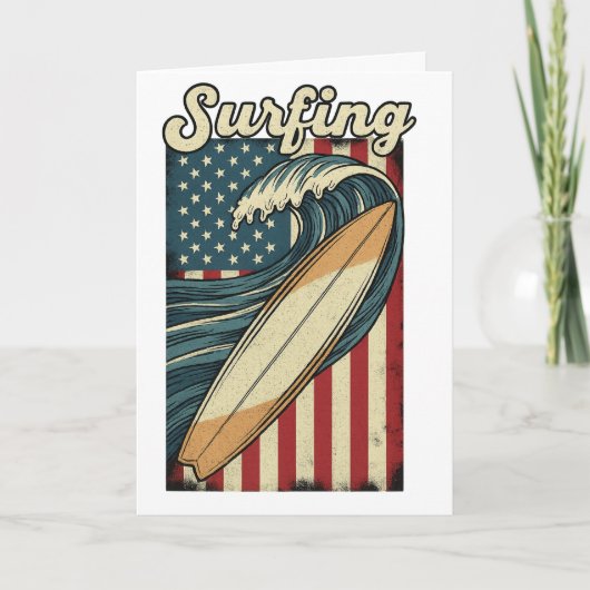 Carte Drapeau USA Surf Rétro (Devant)