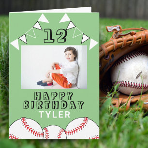 Carte Drapeau Vert Ballon Baseball Sports Garçon Photo A