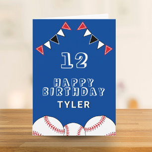 Carte Drapeaux de balle de baseball bleu anniversaire en