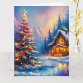 Carte Dreamsical Whimsical Mountain Cabine de Noël (Fleur jaune)