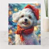 Carte Dreamy Bichon Frisé Puppy à Santa Hat et Scarf (Devant)