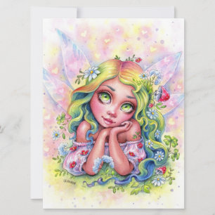 Carte Dreamy Fae mignonne Fairy Girl Imaginaire Flower A