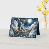 Carte Dreamy Girl Rowing Boat Moonlit Fantasy Scene (Fleur jaune)