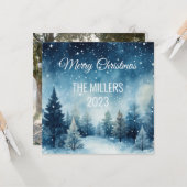 Carte Dreamy neige aquarelle paysage hiver (Devant/Arrière en situation)