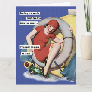 Carte Drive Me Crazy Retro Humour Greeting Card