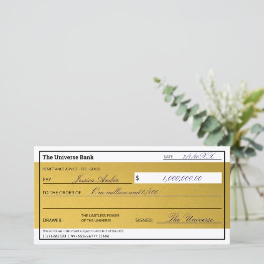 Carte Droit d'attraction Elegant Gold Abundance Check (Debout devant)