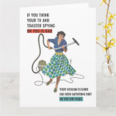 Carte Drôle 1950s Femme au foyer Vacuuming Greeting (Fleur jaune)