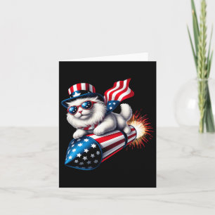 Carte Drôle 4 juillet Patriotic Cat Rocket avec Firewo
