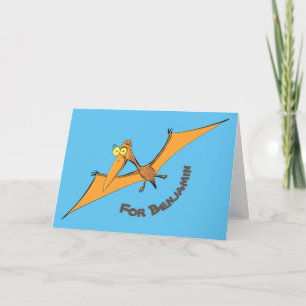 Carte Drôle amusant caricature de pterodactyle volant or