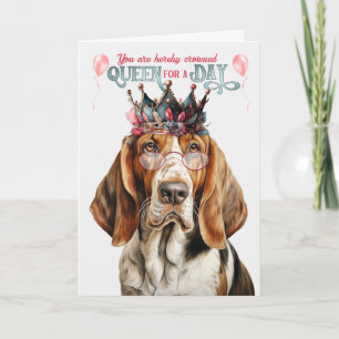 Carte Drôle Basset Hound Dog Queen pour un jour d'annive