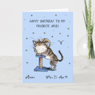 Carte drôle Bélier Zodiaque Chat Signe astrologiqu