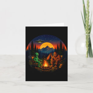 Carte Drôle bigfoot alien camping rétro ufo feu de camp