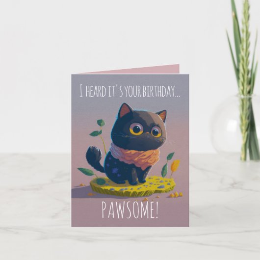 Carte Drôle Black Cat Illustration, Pawsome anniversaire (Devant)
