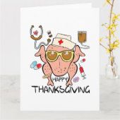 Carte Drôle Bon thanksgiving Turquie Infirmière (Fleur jaune)