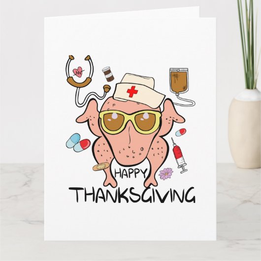 Carte Drôle Bon thanksgiving Turquie Infirmière (Devant)
