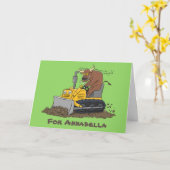 Carte Drôle bulldozer de conduite de taureaux (Fleur jaune)