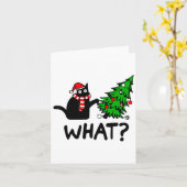 Carte Drôle cadeau de chat noir Poussant l'arbre de Noël (Fleur jaune)