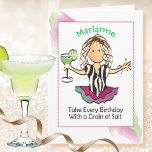 Carte Drôle Caricature pour femmes pour son anniversaire<br><div class="desc">Est-ce que cette personne spéciale aime les margaritas et fêter son anniversaire ? Personnalisez cette carte de plaisir pour elle !</div>