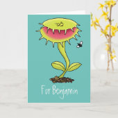 Carte Drôle carnivore Vénus piège à mouches plante dessi (Fleur jaune)